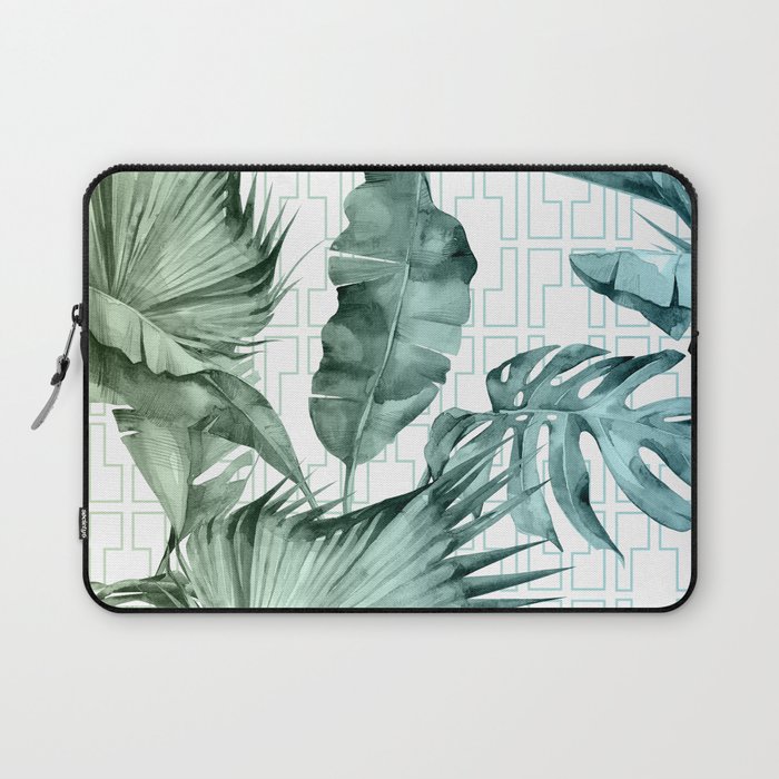 Mod Tropical Palm Leaves in Turquoise Green Blue Gradient Laptop Sleeve