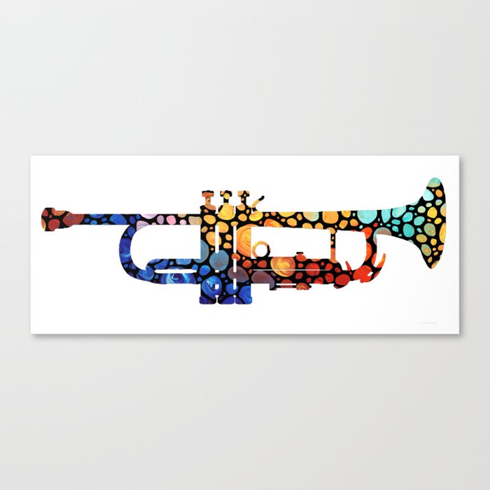 Whimsical Colorful Mosaic Music Trumpet Art Canvas Print