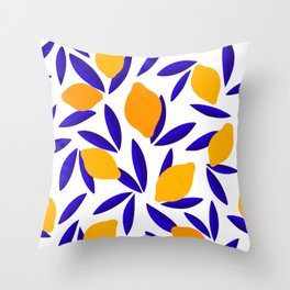 Blue and yellow Lemon Summery Pattern Throw Pillow