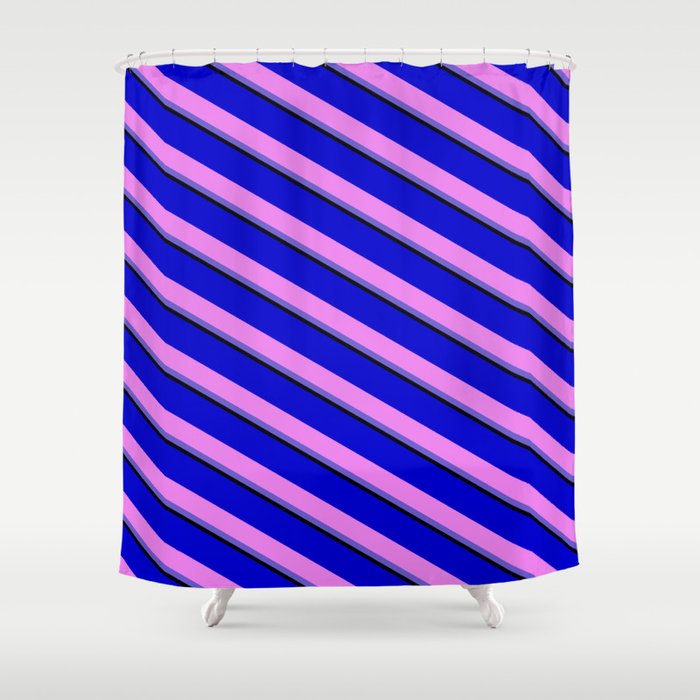 Blue, Violet, Slate Blue, and Black Colored Lines Pattern Shower Curtain