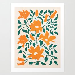 Tangerine & Pine: Matisse Flowers & Leaves Art Print