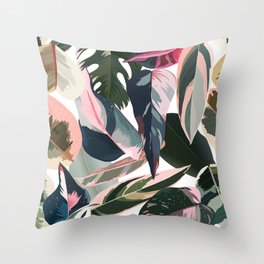 Colorful Tropical Palm Leaves on White Throw Pillow