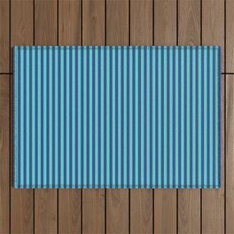 [ Thumbnail: Turquoise and Dark Slate Blue Colored Stripes Pattern Outdoor Rug ]
