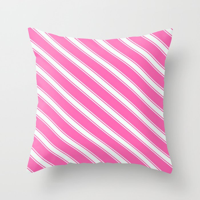 Hot Pink and Mint Cream Colored Striped/Lined Pattern Throw Pillow