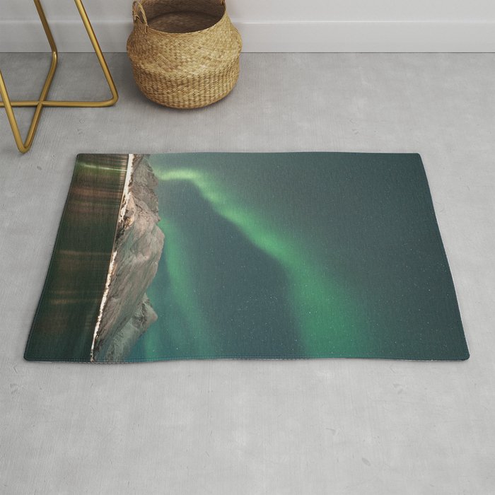 Northern Lights in the Kaldfjord | Winter Night in Norway Art Print | Astro Landscape Travel Photography Rug