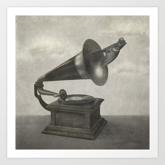 Vintage Songbird (mono) Art Print