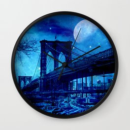 Full Moon Over Brooklyn Bridge Wall Clock