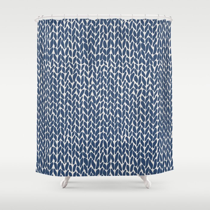 Hand Knit Navy Shower Curtain