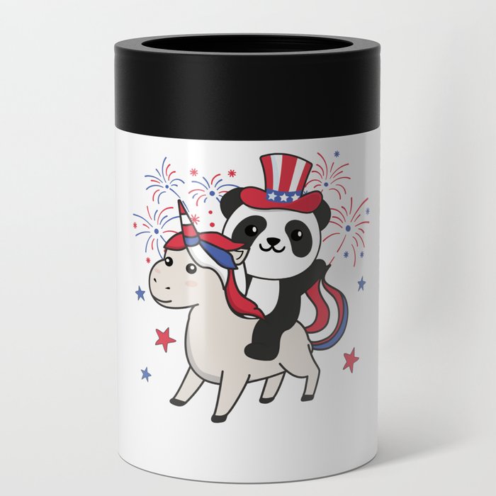 Panda With Unicorn For Fourth Of July Fireworks Can Cooler