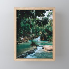 Turquoise waters in jungle | Kuang Si Falls Laos | Asia Travel Photography Art Photo Print Framed Mini Art Print