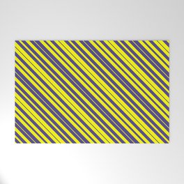 [ Thumbnail: Yellow & Dark Slate Blue Colored Lines/Stripes Pattern Welcome Mat ]
