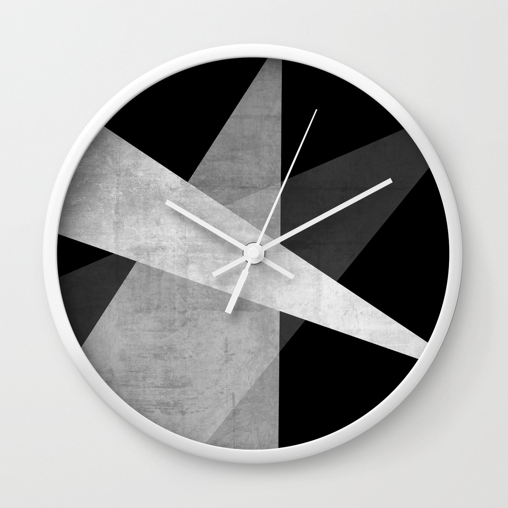 Ambitious Abstract In White Gray On Black Wall Clock By