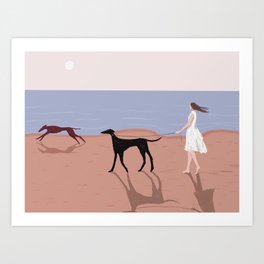 Greyhound girl born wild and free - Dogs at the beach Art Print