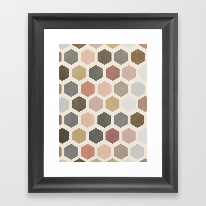 mod hive | organic honeycomb pattern in muted tones Framed Art Print