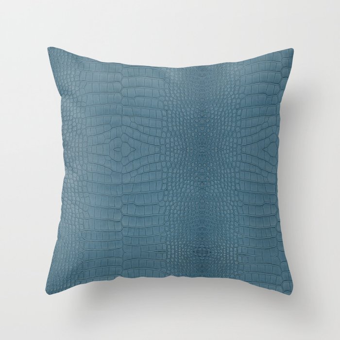 Turquoise Alligator Leather Print Throw Pillow