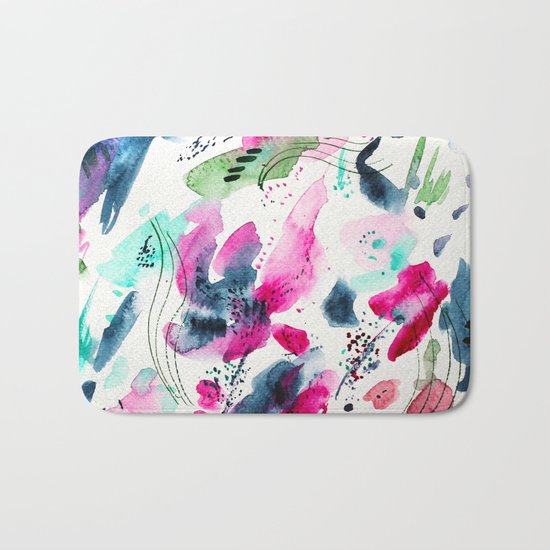 Floral abstraction #2 || watercolor Bath Mat