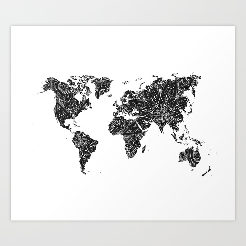 World Map Bw Art Print By Susan S Shop Society6