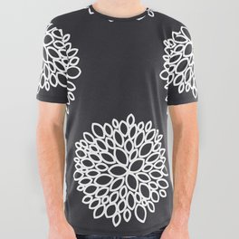 white abstract flowers asters and chrysanthemums All Over Graphic Tee