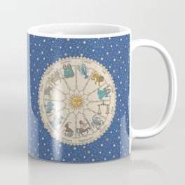 Vintage Astrology Zodiac Wheel Coffee Mug | Mystical, Vintage, Illumination, Sagittarius, Libra, Cancer, Pisces, Digital, Painting, Stars 