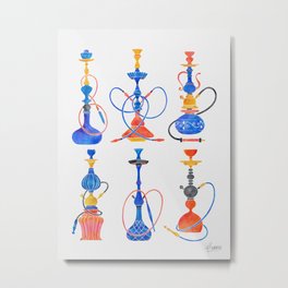 A Lot Can Happen Over Shisha  Metal Print | Watercolor, Pattern, Islamic Pattern, Smoke, Arab, Ramadan, Hand Painted, Shisha, Blue, Smoking 