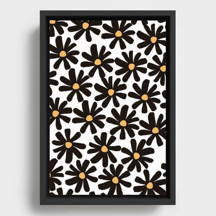Retro modern black daisies  Framed Canvas