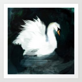 Swan in Process Art Print | Lake, Blue, Esbozo, Concepto, Swan, Sketch, Arte, Doodle, Concept, Cygne 
