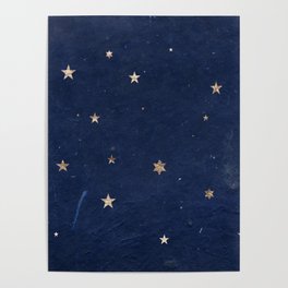 Good night - Leaf Gold Stars on Dark Blue Background Poster