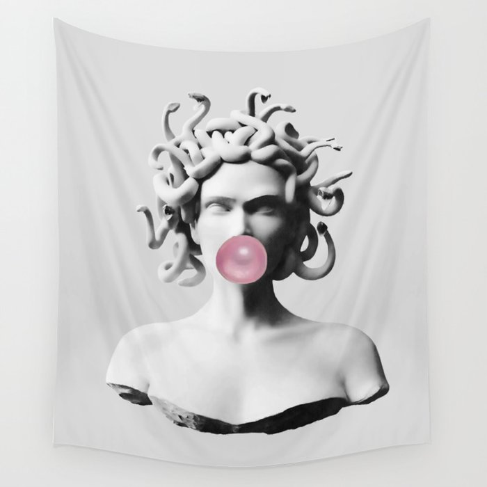 Medusa blowing pink bubblegum bubble II Wall Tapestry