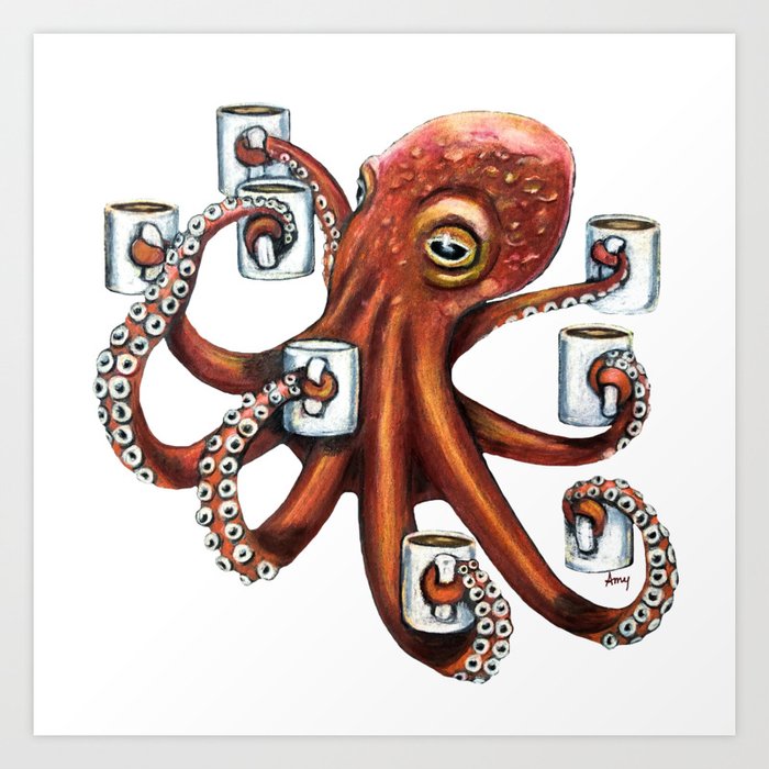 "Octo Brew" - Octopus Coffee Art Print