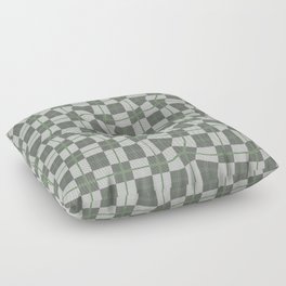 Warped Checkerboard Grid Illustration Green Gray Floor Pillow