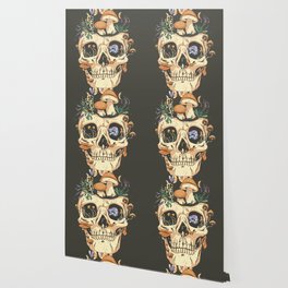 Skull with Mushroom Flowers Wallpaper | Skeleton, Skulllover, Skull, Graphicdesign, Scary, Mushroom, Flowerlover, Mushroomlover, Flowers 