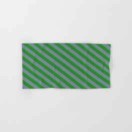 [ Thumbnail: Light Slate Gray and Forest Green Colored Pattern of Stripes Hand & Bath Towel ]