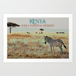 Zebras in Mwea National Reserve illustration, Kenya, Africa Art Print