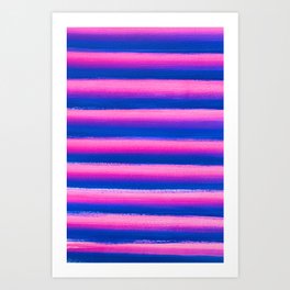 Blue and Pink Stripes with Paintbrush Texture Art Print