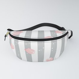Japanese Cherry Blossom Leaves on Northern Droplet Grey and White Striped Fanny Pack