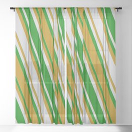 [ Thumbnail: Light Gray, Green & Dark Goldenrod Colored Lines Pattern Sheer Curtain ]