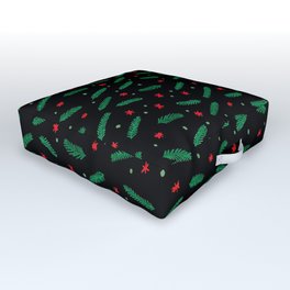 Christmas branches and stars - black Outdoor Floor Cushion