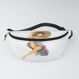 Sexy Brunette Pin Up With Straw Hat Red And Blue Vintage Dress Fanny Pack