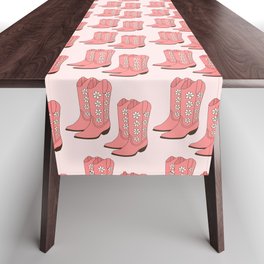 Western Vintage Floral Cowgirl Boots with Daisies in Blush and Pink Table Runner