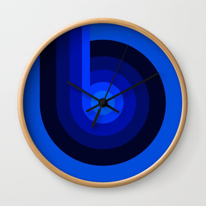 Retro 70s Curved Stripes (Blue Gradient) Wall Clock