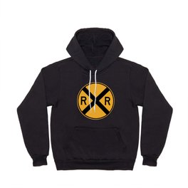 RAILROAD SIGN. Circular Yellow and Black with crossing sign. Hoody