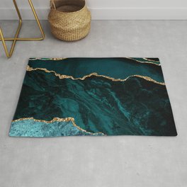 Teal Blue Emerald Marble Landscapes Area & Throw Rug