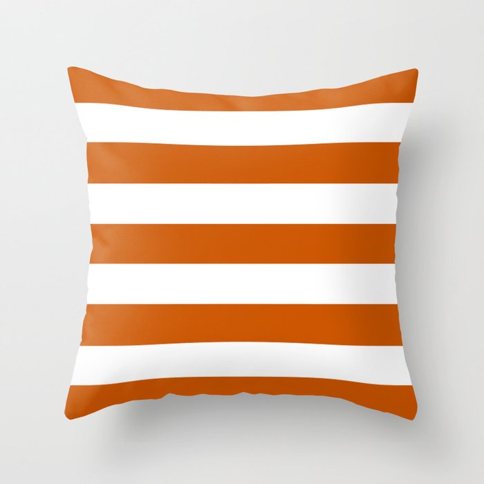Burnt orange solid color white stripes pattern Throw Pillow by