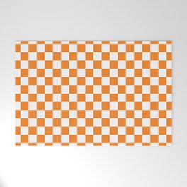 Orange Checkerboard Pattern Welcome Mat