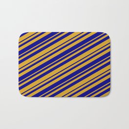 [ Thumbnail: Goldenrod & Dark Blue Colored Lined/Striped Pattern Bath Mat ]