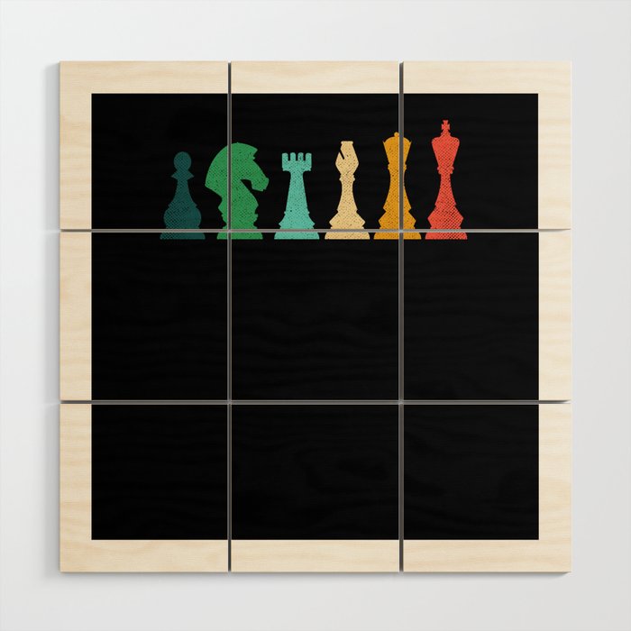Vintage Chess Pieces Retro Chess Lovers - Chess Pieces Wood Wall Art