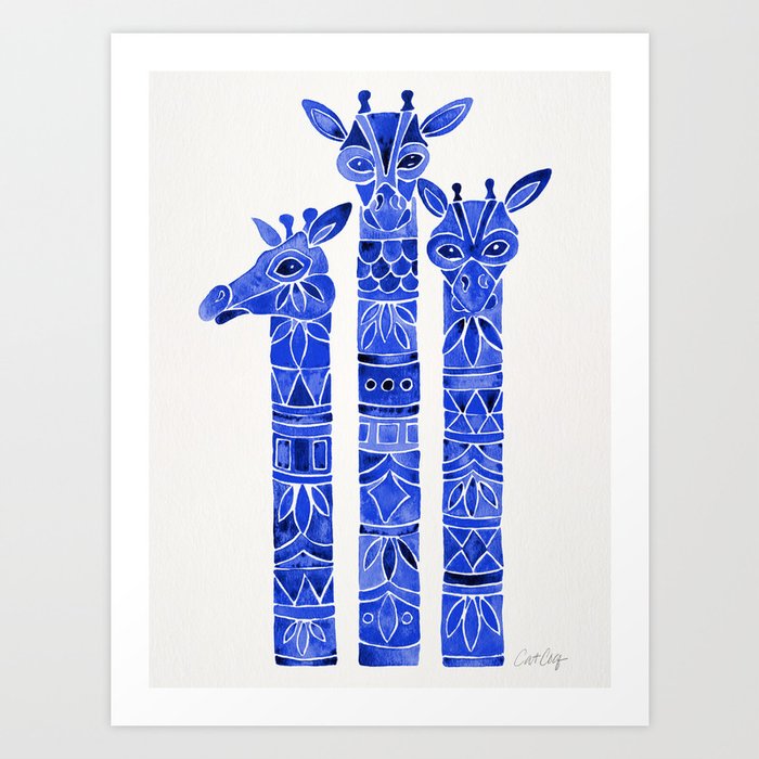 Navy Giraffes Art Print