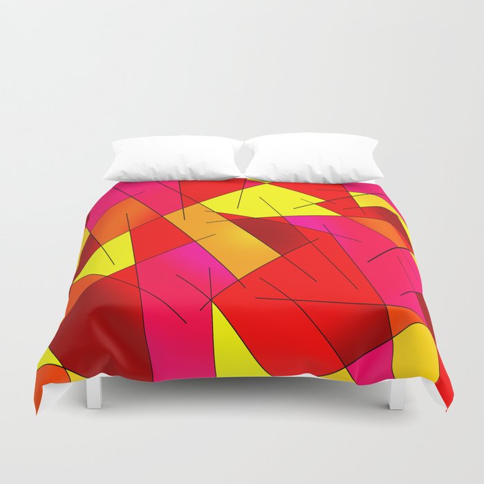 Abstract Lines 1 Reds Oranges Yellow Fuchsia Duvet Cover By