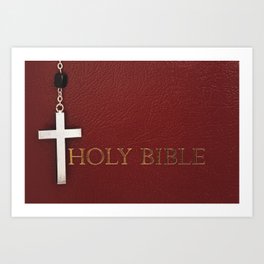 Holy Bible with crucifix on wooden table Art Print | God, Jesuschrist, Contemplation, Religion, Crucifix, Christianity, Christmas, Chain Object, Church, Bible 