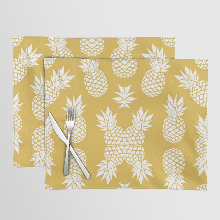 Tropical, Pineapples, Navy Blue ad White Placemat